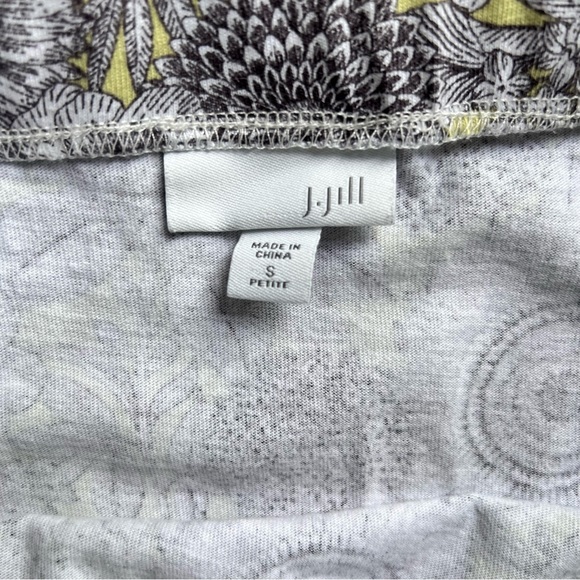 J. Jill Pull-On Skirt Green Black White Sketch Floral Elastic Waist | Size S - Picture 4 of 5